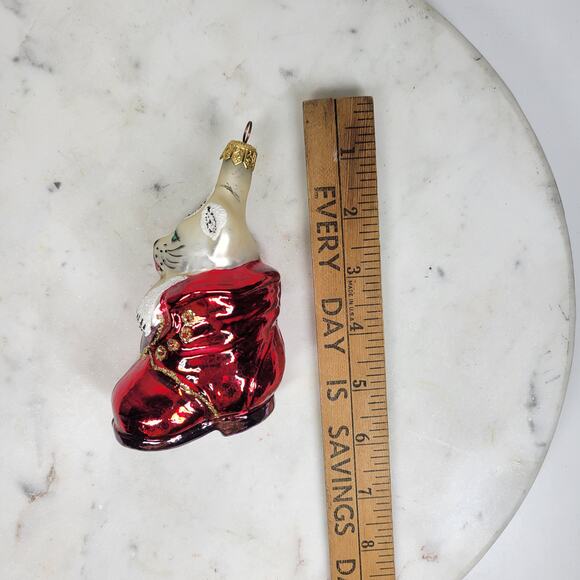 Vintage Kurt Adler Handmade Glass Cat Ornament Red Coat Glitter Christmas - Picture 14 of 16